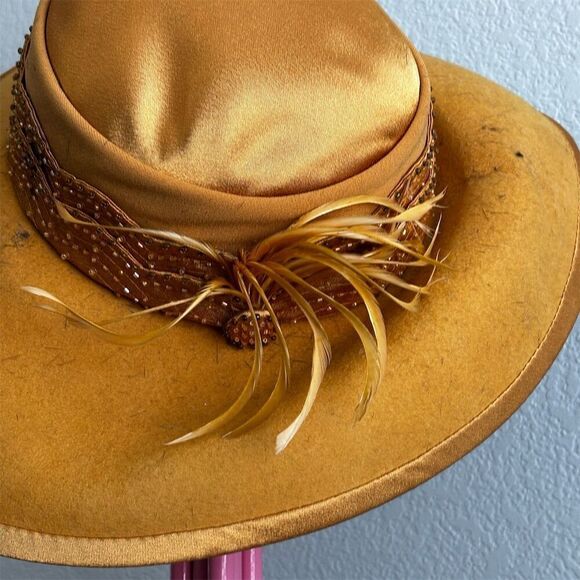 Mikano Vintage Wool Felt Hat Brown Feather Detail Unisex Size 6 7/8 - Picture 2 of 8